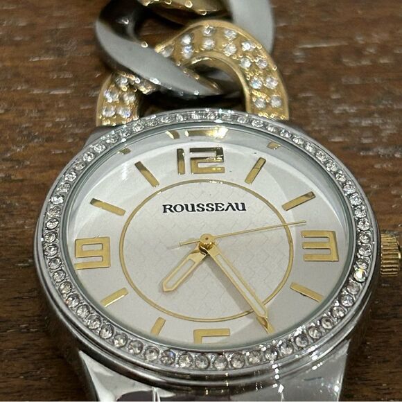 Rousseau Chain Link Two Tone Jeweled Watch - Picture 3 of 10
